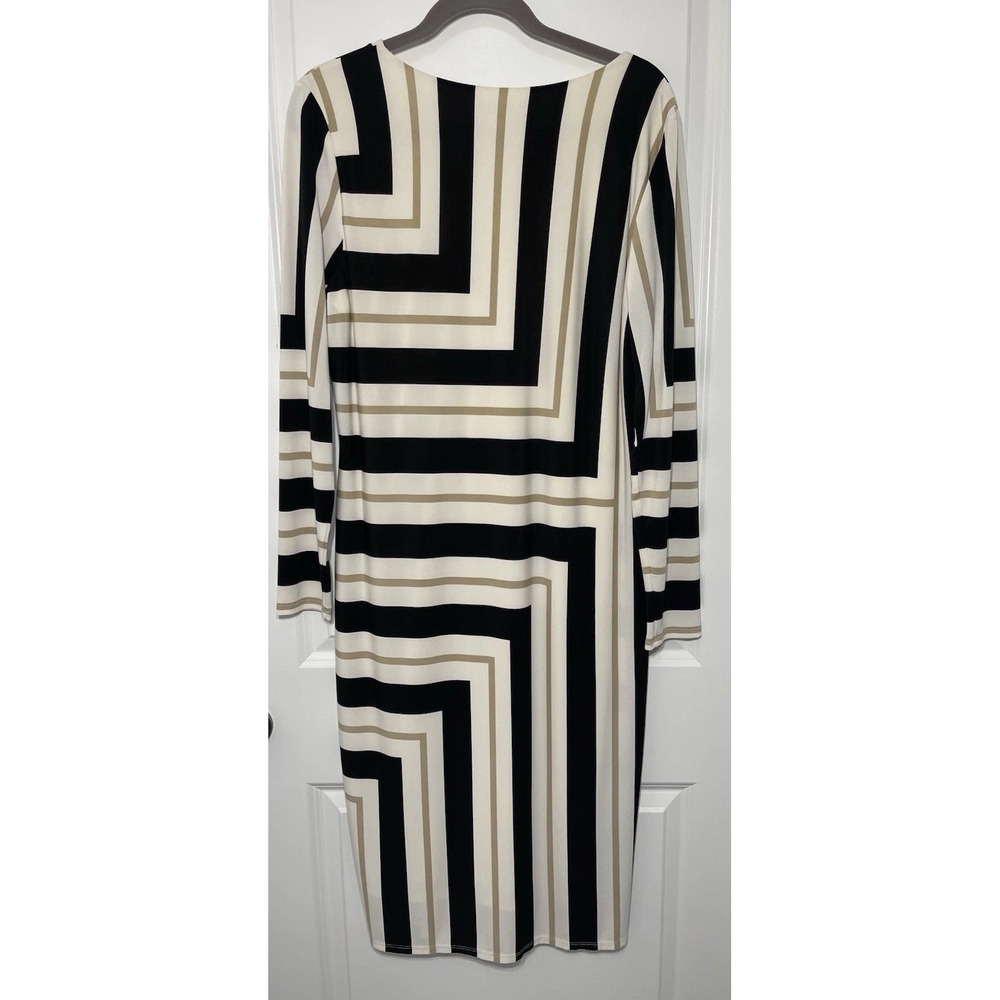 Cato Geometric Print Long Sleeve Midi Dress Womens Size XL Black‎ White Khaki - Picture 4 of 8